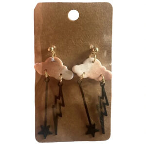 Handmade by Sofia Czech Thunder & Lightning Pink & Black Earrings